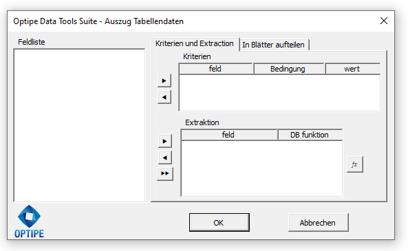 Auszug Tabellendaten App-Fenster Auszug Tabellendaten